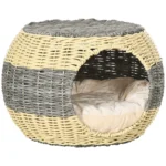 CrafteRify Rattan Raised Cat Bed with Cushion