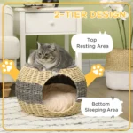 CrafteRify Rattan Raised Cat Bed with Cushion - Image 6