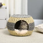 CrafteRify Rattan Raised Cat Bed with Cushion - Image 3