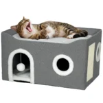 CrafteRify Foldable Cat House with Scratcher & Cushion
